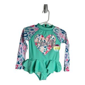Hurley 1 Piece UPF 50+ Rash Guard Quick Dry Swimsuit baby girl size 2T NWT